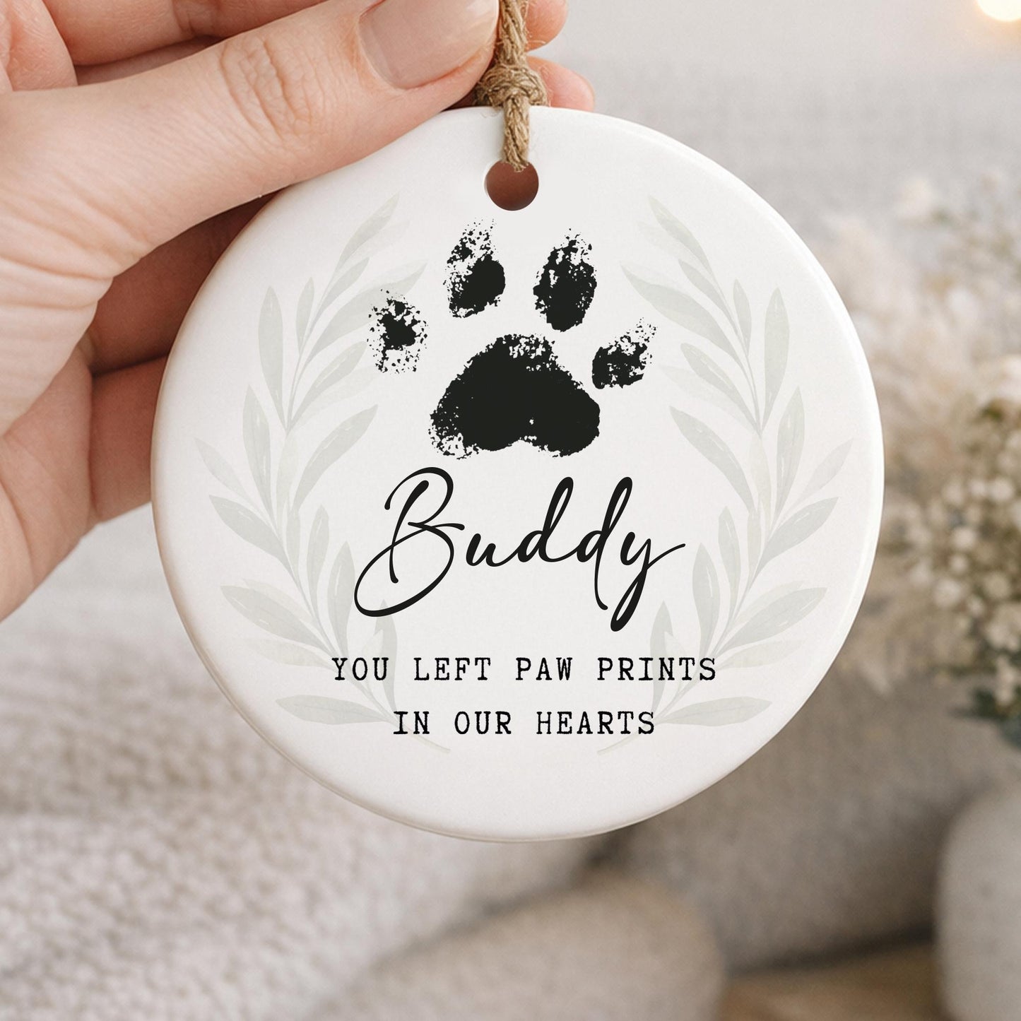 Personalised Pet Memorial Ornament  Paw Prints In Our Hearts Remembrance Keepsake  Sympathy Gift