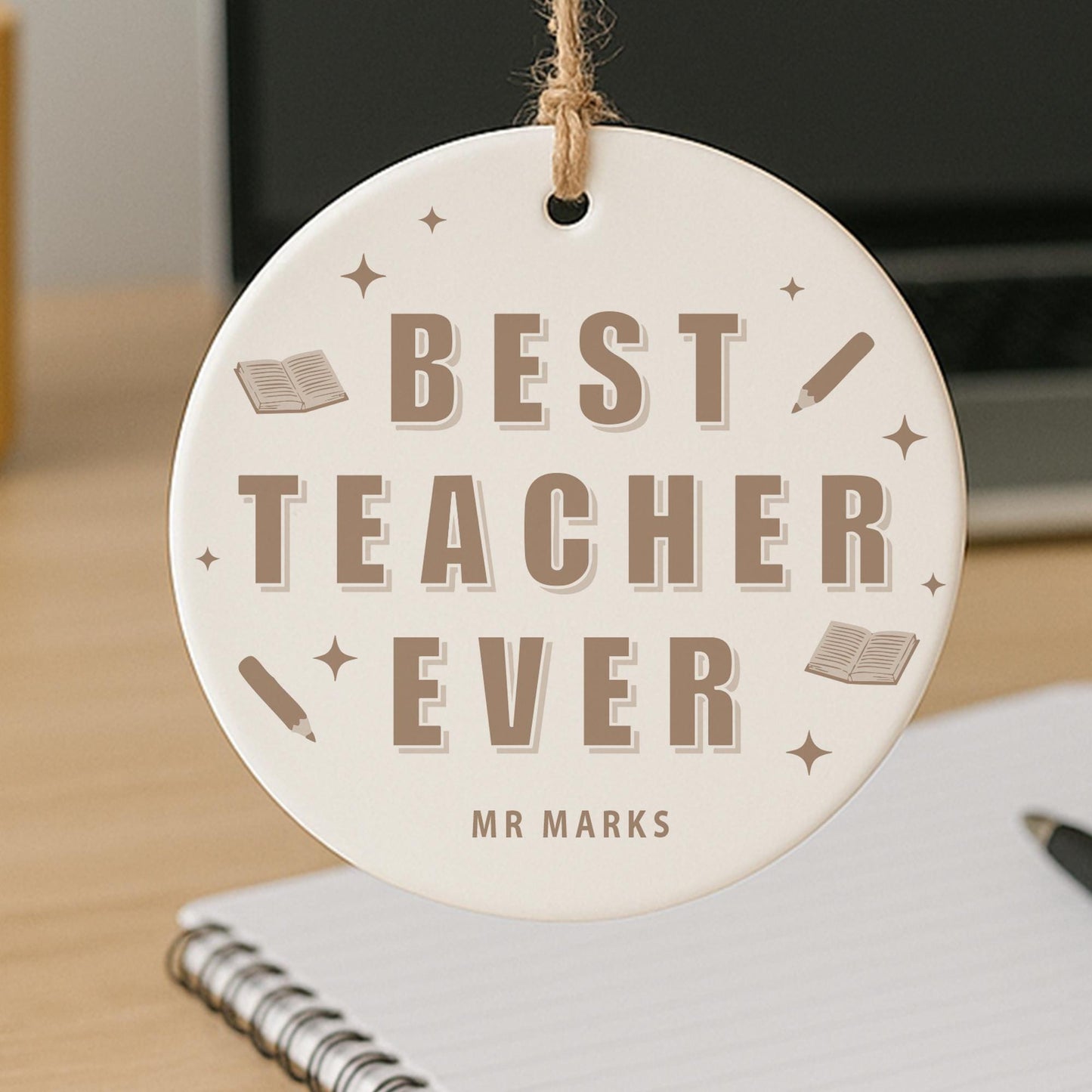 Thank You Teacher Gift  Personalised Modern Best Teacher Appreciation Present  Ornament with Custom Name