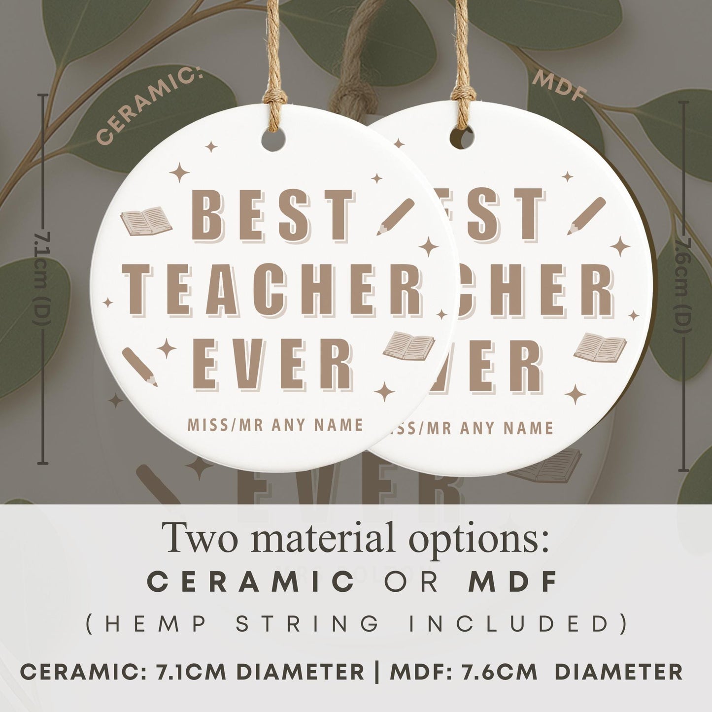 Thank You Teacher Gift  Personalised Modern Best Teacher Appreciation Present  Ornament with Custom Name