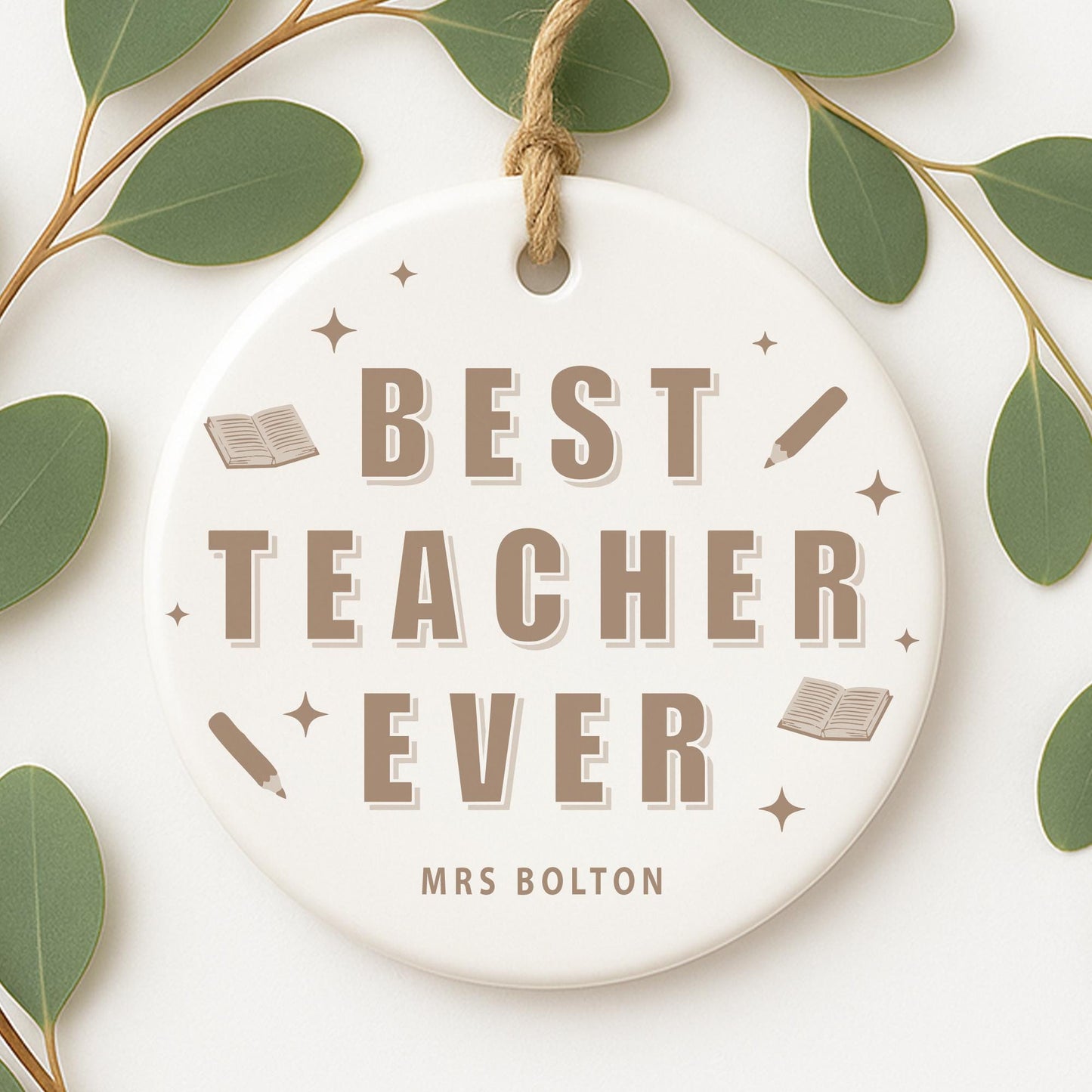 Thank You Teacher Gift  Personalised Modern Best Teacher Appreciation Present  Ornament with Custom Name
