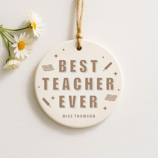 Thank You Teacher Gift  Personalised Modern Best Teacher Appreciation Present  Ornament with Custom Name