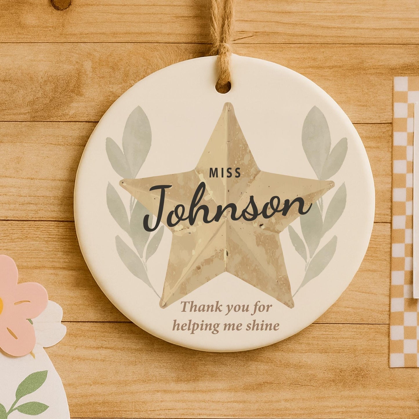 Thank You Teacher Gift  Personalised Helping Me Shine Ornament with Custom Name for Teacher Appreciation
