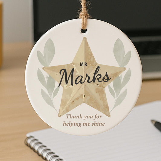 Thank You Teacher Gift  Personalised Helping Me Shine Ornament with Custom Name for Teacher Appreciation