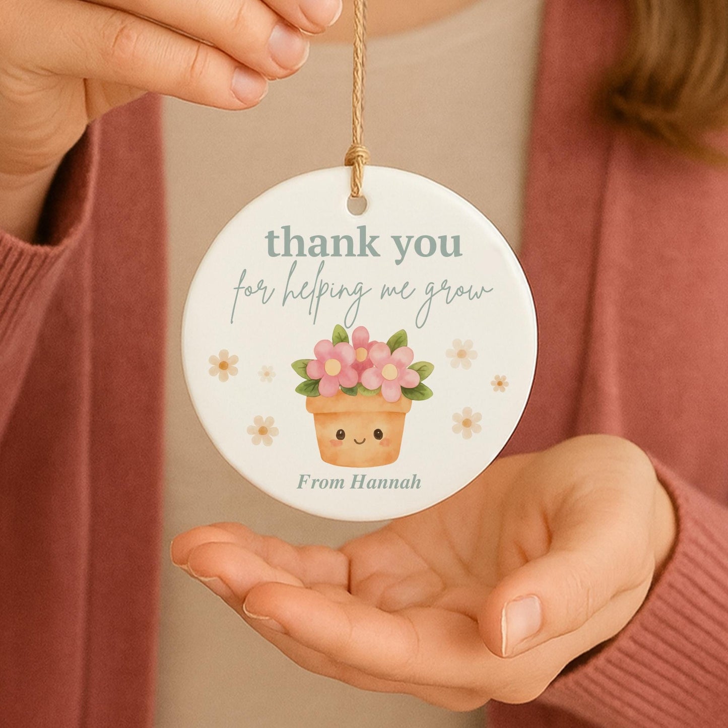 Thank You for Helping Me Grow Teacher Gift  Personalised Hanging Ornament