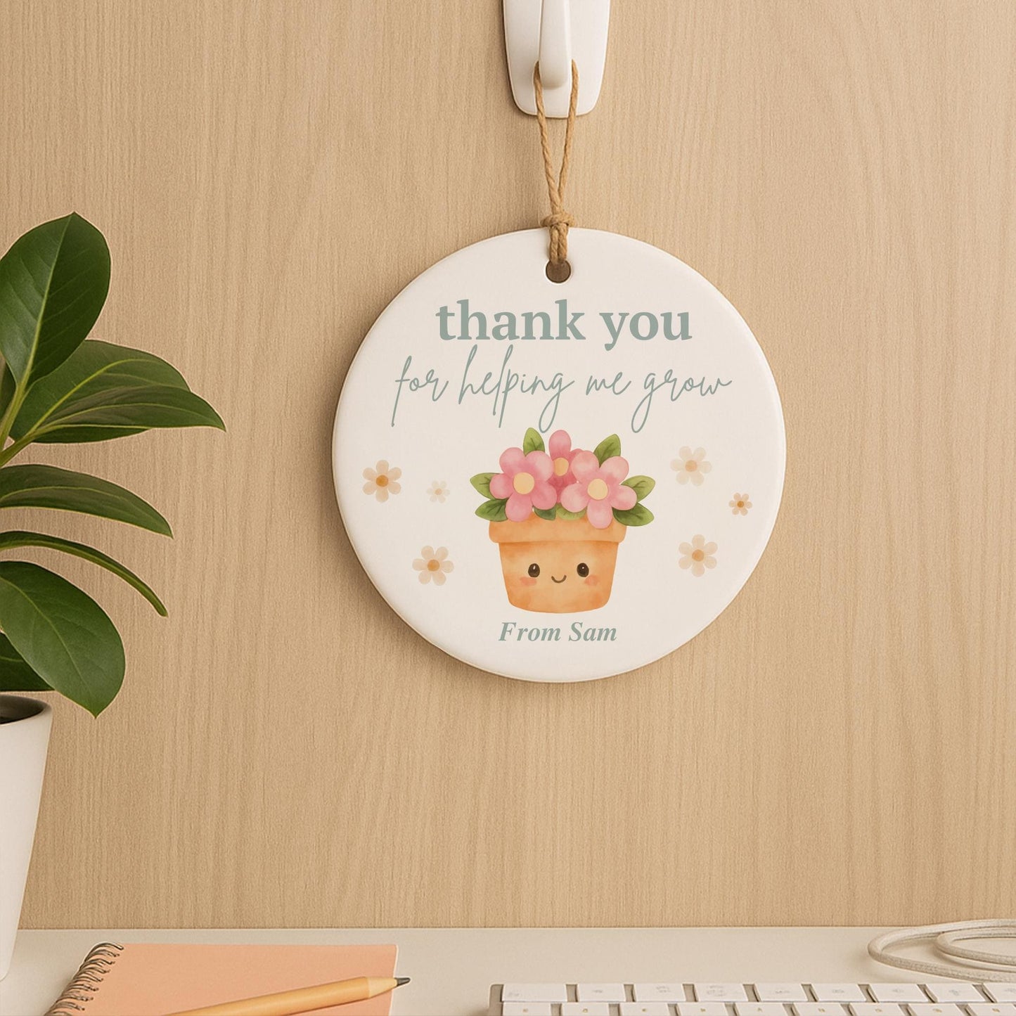 Thank You for Helping Me Grow Teacher Gift  Personalised Hanging Ornament