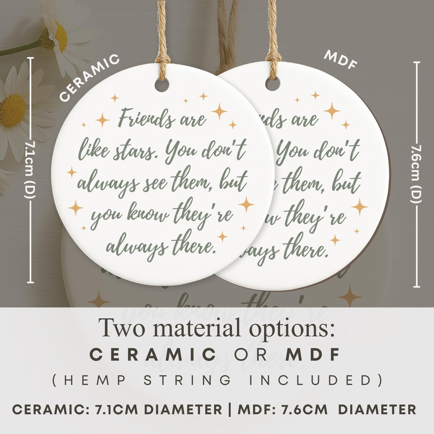 Friends Are Like Stars Hanging Ceramic Ornament  Meaningful Friendship Quote  Keepsake Gift for Friend