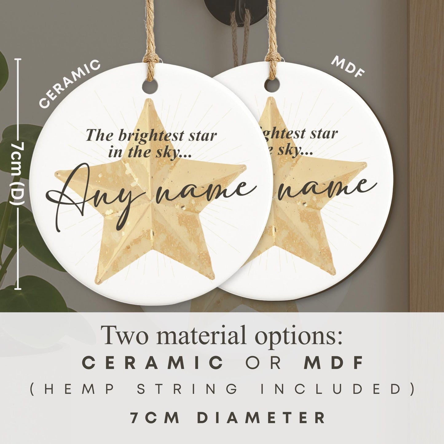 Personalised Memorial Hanging Ornament  Brightest Star Keepsake Christmas Decoration  Lost Loved One Gift