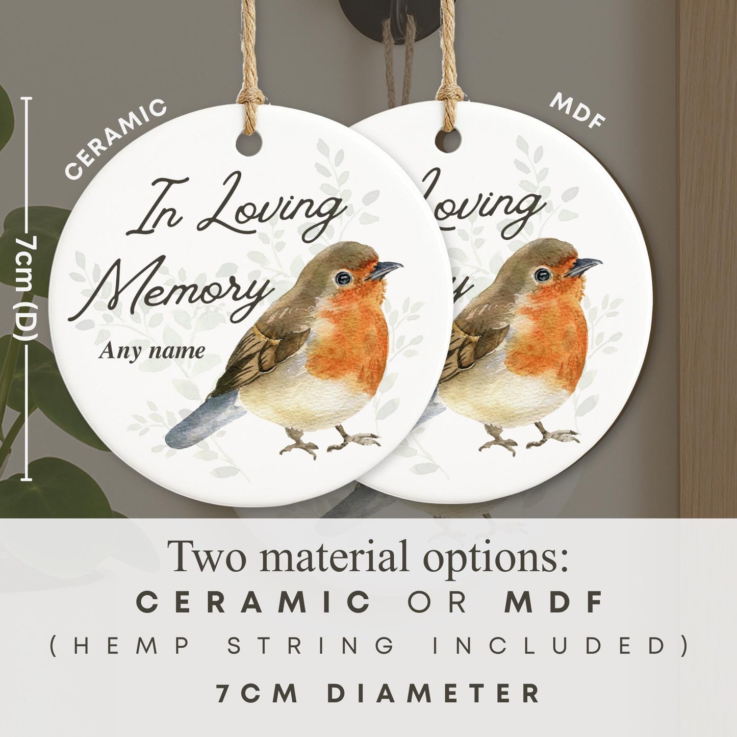 Personalised In Loving Memory Robin Ornament  Memorial Hanging Keepsake Gift  Lost Loved One Sympathy Gift