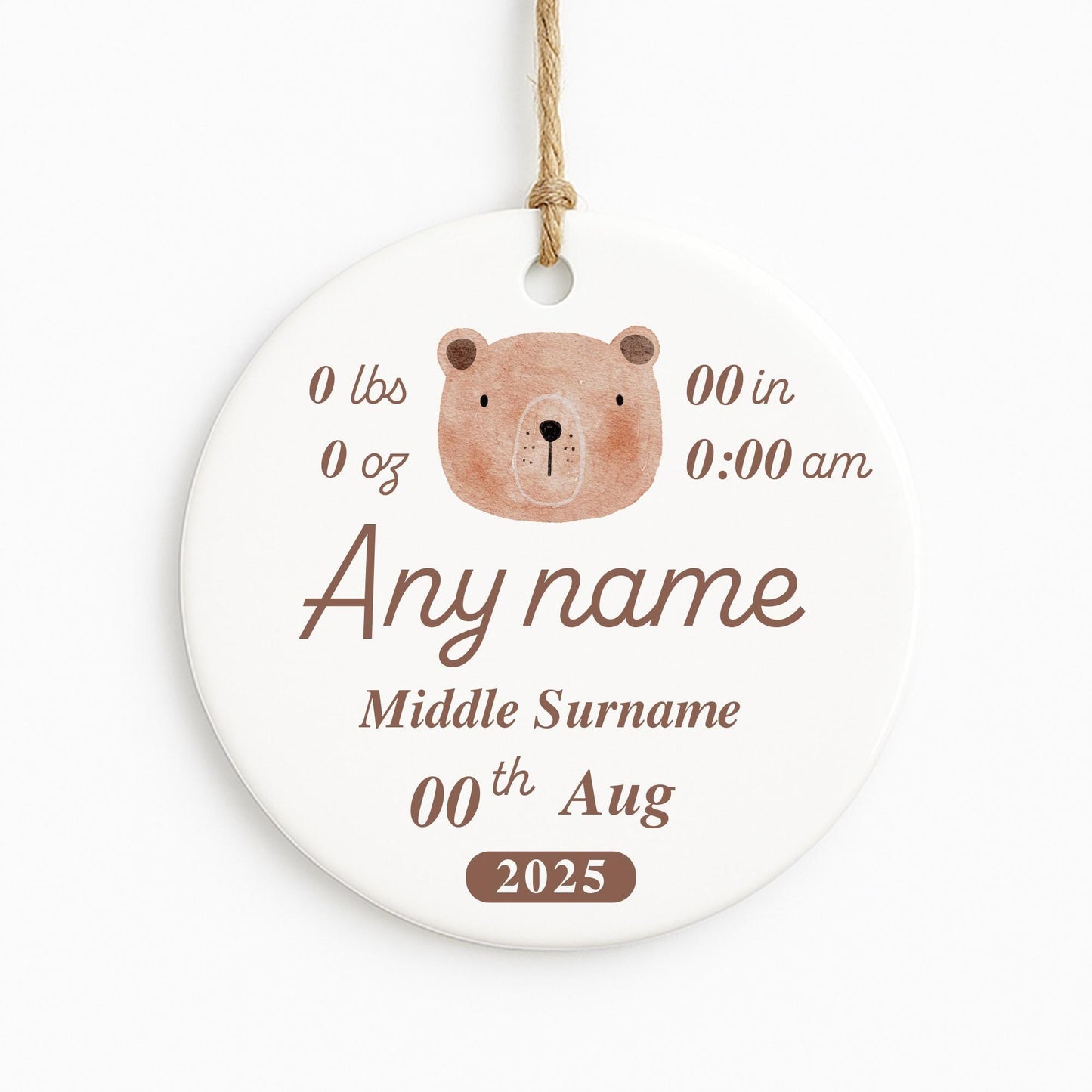 Personalised Newborn Baby Stats Ornament | Bear Birth Details Keepsake Gift | Baby Shower | Nursery Decor