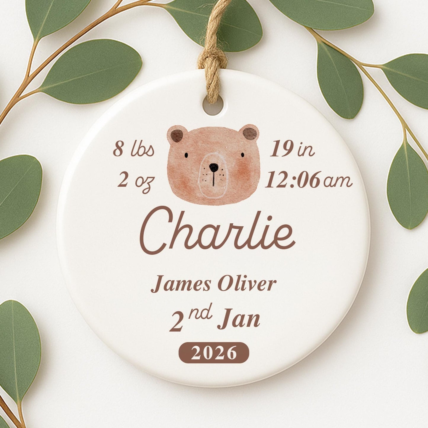 Personalised Newborn Baby Stats Ornament | Bear Birth Details Keepsake Gift | Baby Shower | Nursery Decor