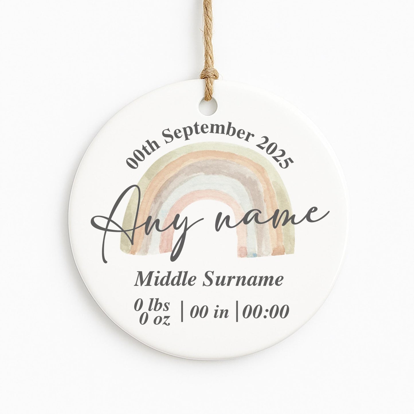 Personalised Baby Birth Stats Ornament | Rainbow New Baby Keepsake Gift | Baby Shower | Nursery Decor