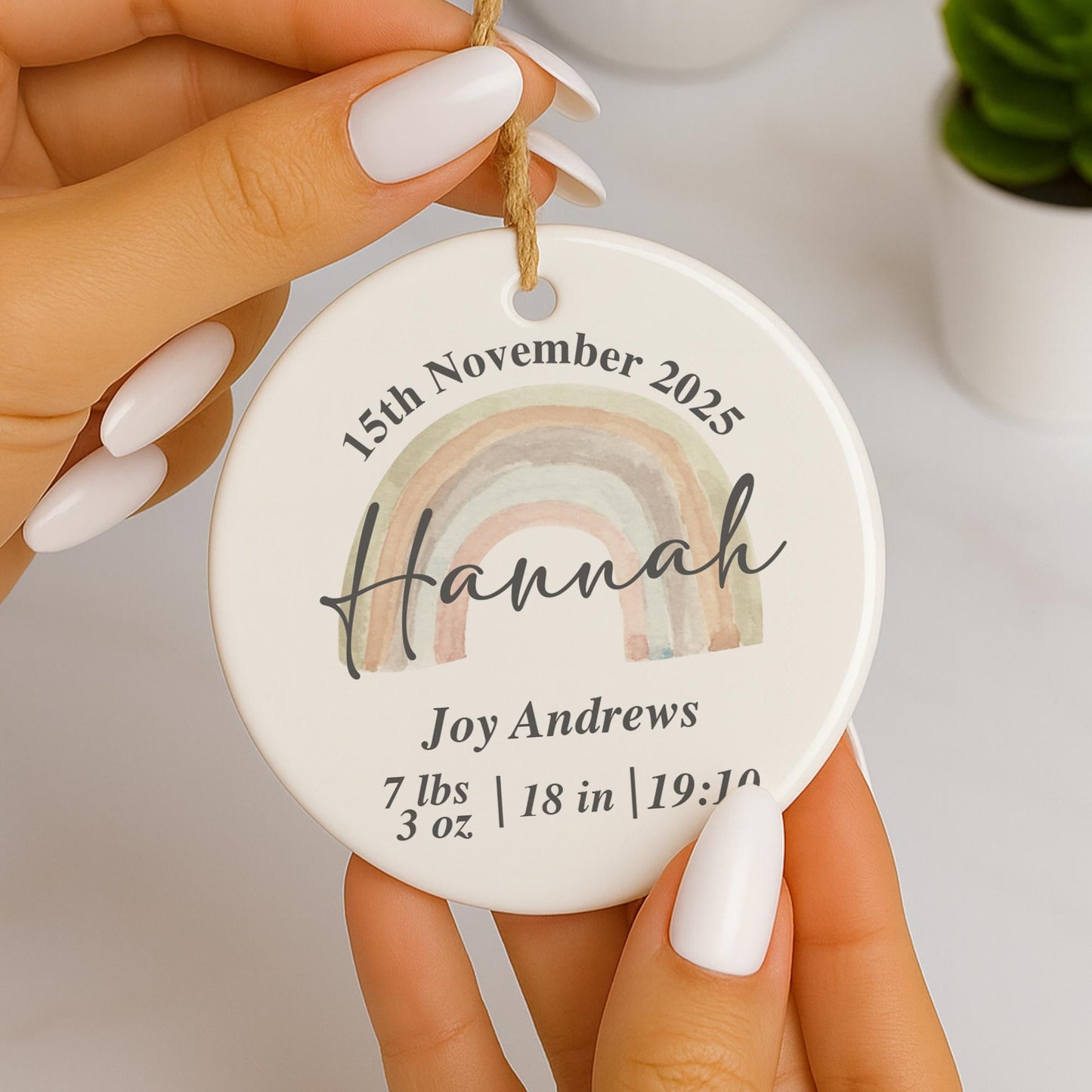 Personalised Baby Birth Stats Ornament | Rainbow New Baby Keepsake Gift | Baby Shower | Nursery Decor