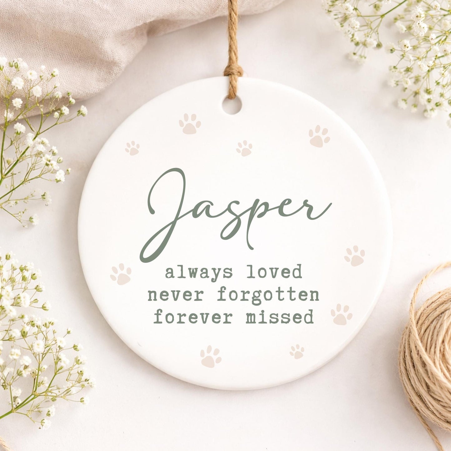 Personalised Pet Memorial Ornament  Always Loved Never Forgotten Paw Print Keepsake  Sympathy Gift