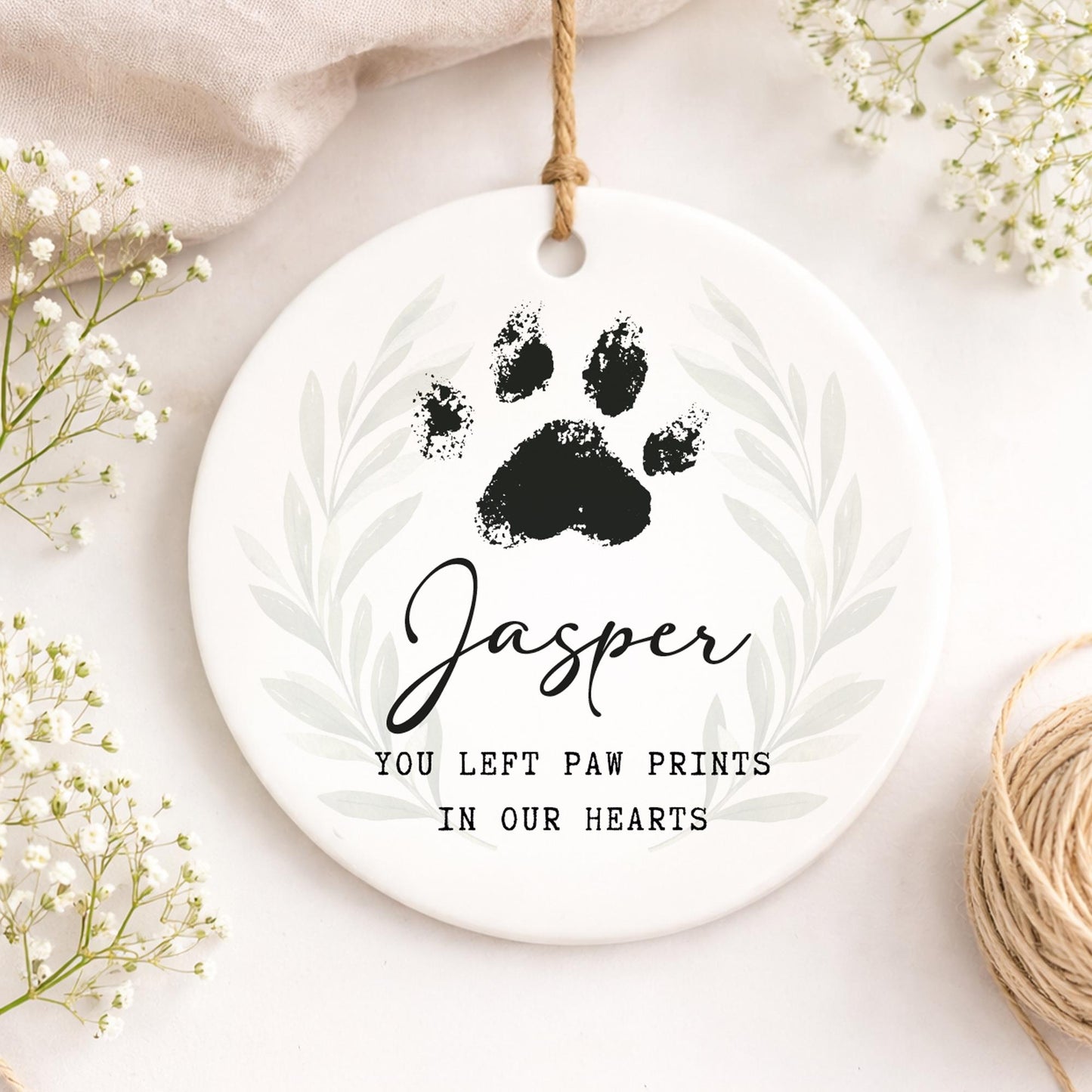 Personalised Pet Memorial Ornament  Paw Prints In Our Hearts Remembrance Keepsake  Sympathy Gift