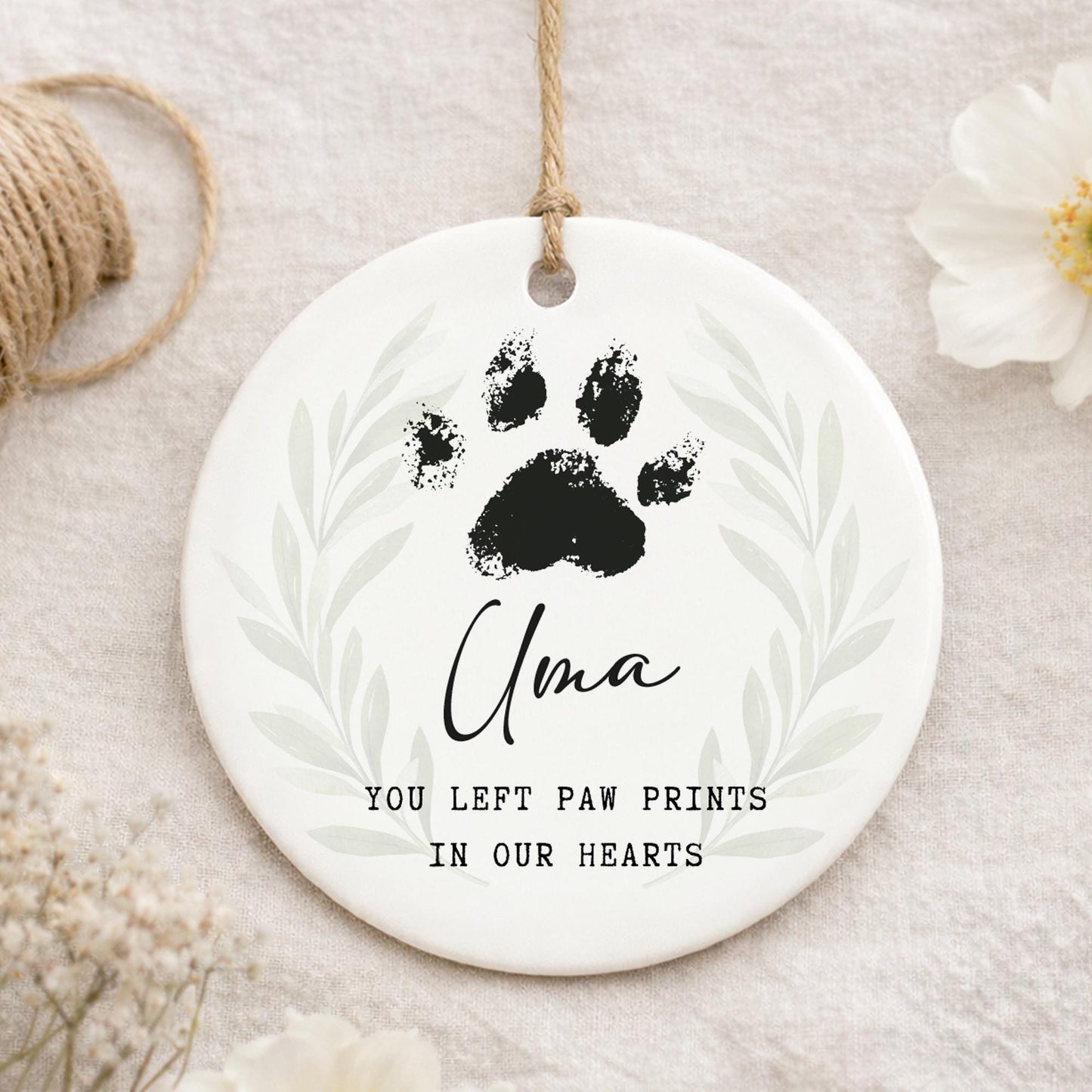 Personalised Pet Memorial Ornament  Paw Prints In Our Hearts Remembrance Keepsake  Sympathy Gift