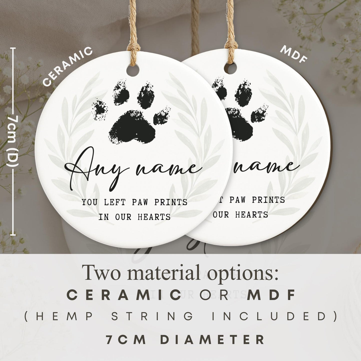 Personalised Pet Memorial Ornament  Paw Prints In Our Hearts Remembrance Keepsake  Sympathy Gift