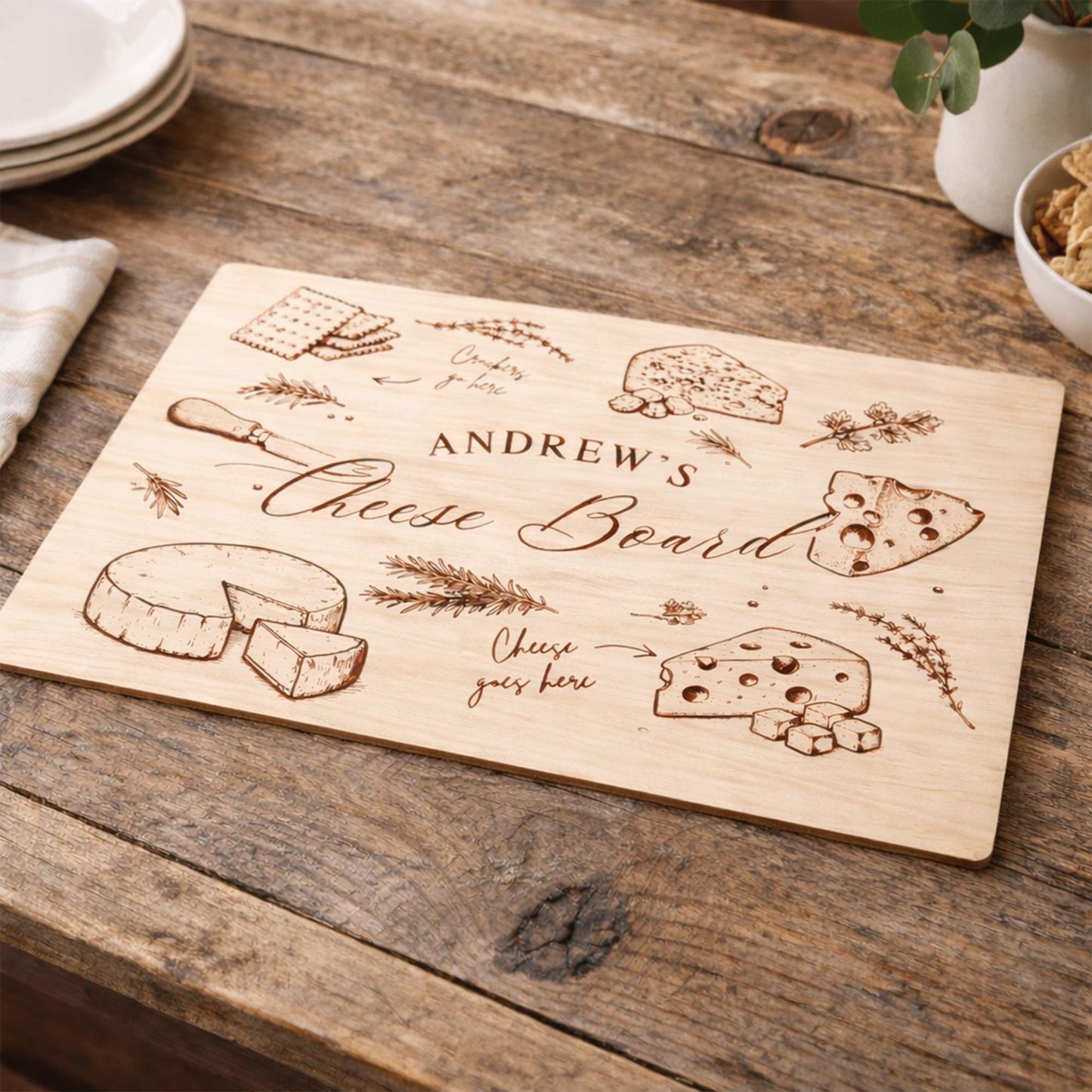 Personalised Wooden Cheese Board with Name  Custom Engraved Cheese Board Gift