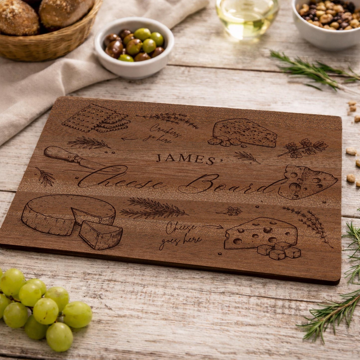 Personalised Wooden Cheese Board with Name  Custom Engraved Cheese Board Gift