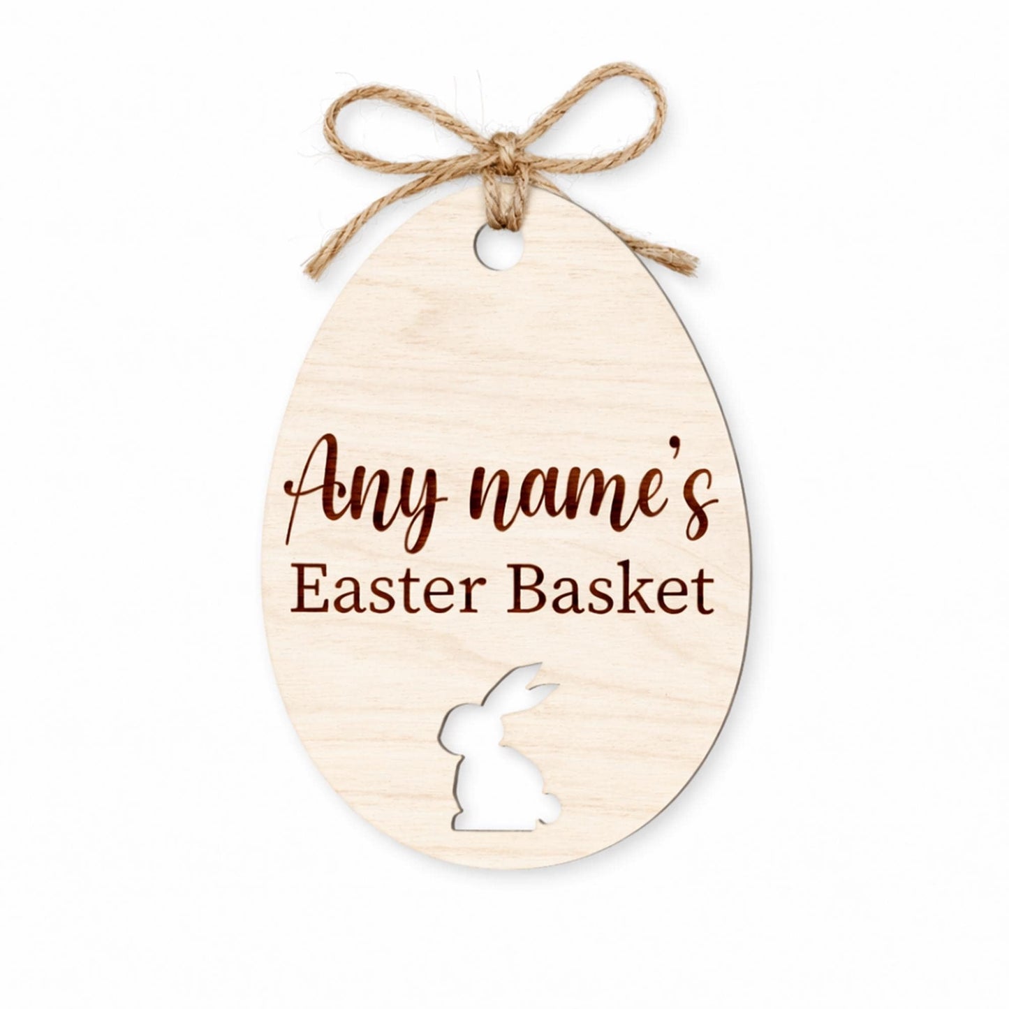 Personalised Easter Basket Tag | Wooden Easter Egg Name Tag with Bunny Cut Out | Egg Design 2