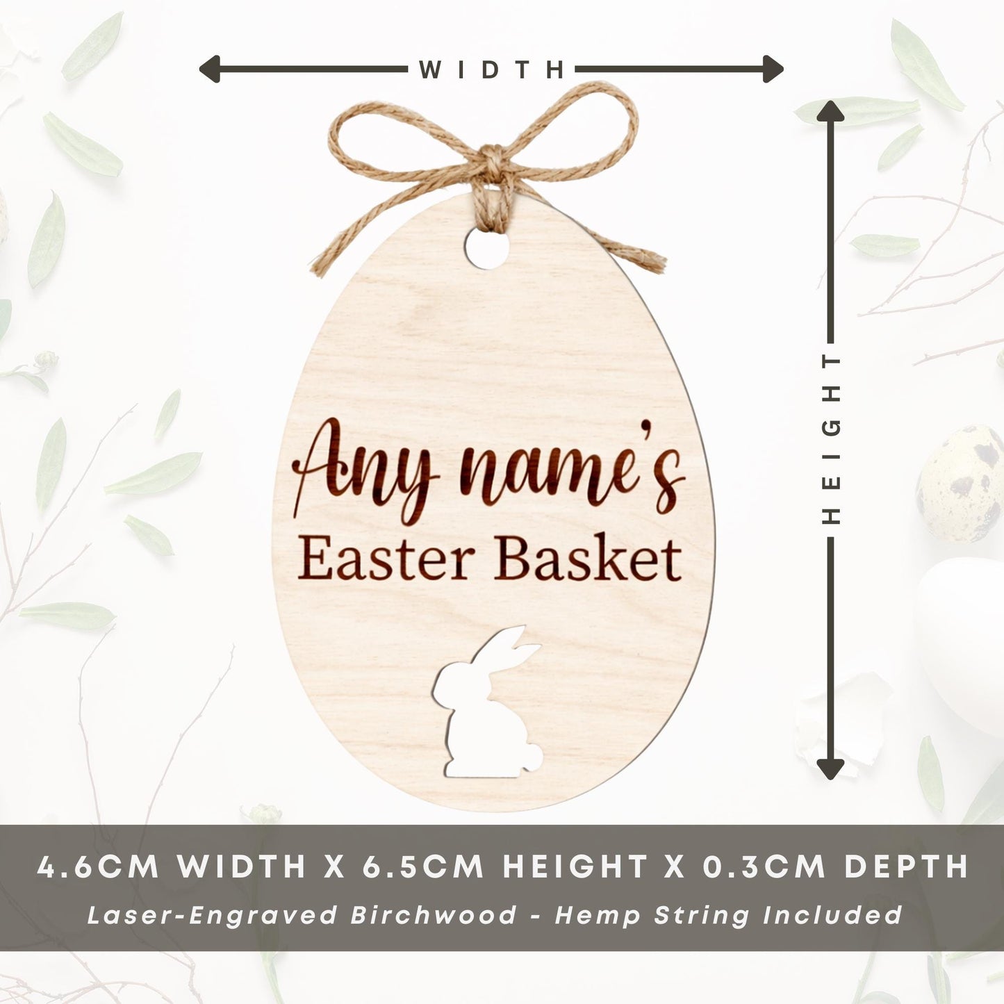 Personalised Easter Basket Tag | Wooden Easter Egg Name Tag with Bunny Cut Out | Egg Design 2