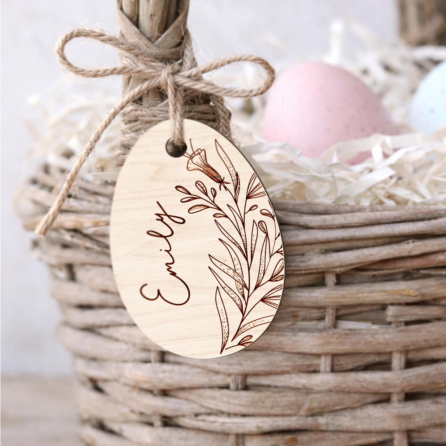 Personalised Easter Basket Tag | Wooden Floral Easter Egg Name Tag | Egg Design 3