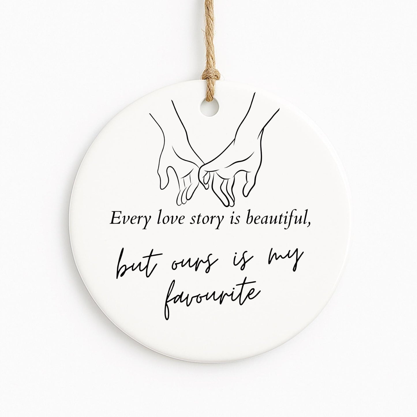 Valentines Day Gift | Minimalistic Hanging Ornament for Her or Him | 'Every Love Story' Quote