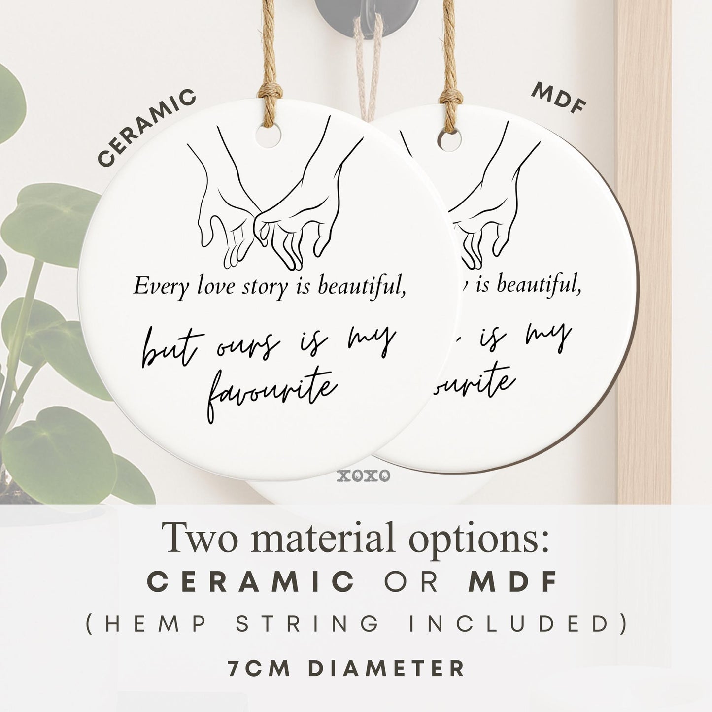 Valentines Day Gift | Minimalistic Hanging Ornament for Her or Him | 'Every Love Story' Quote