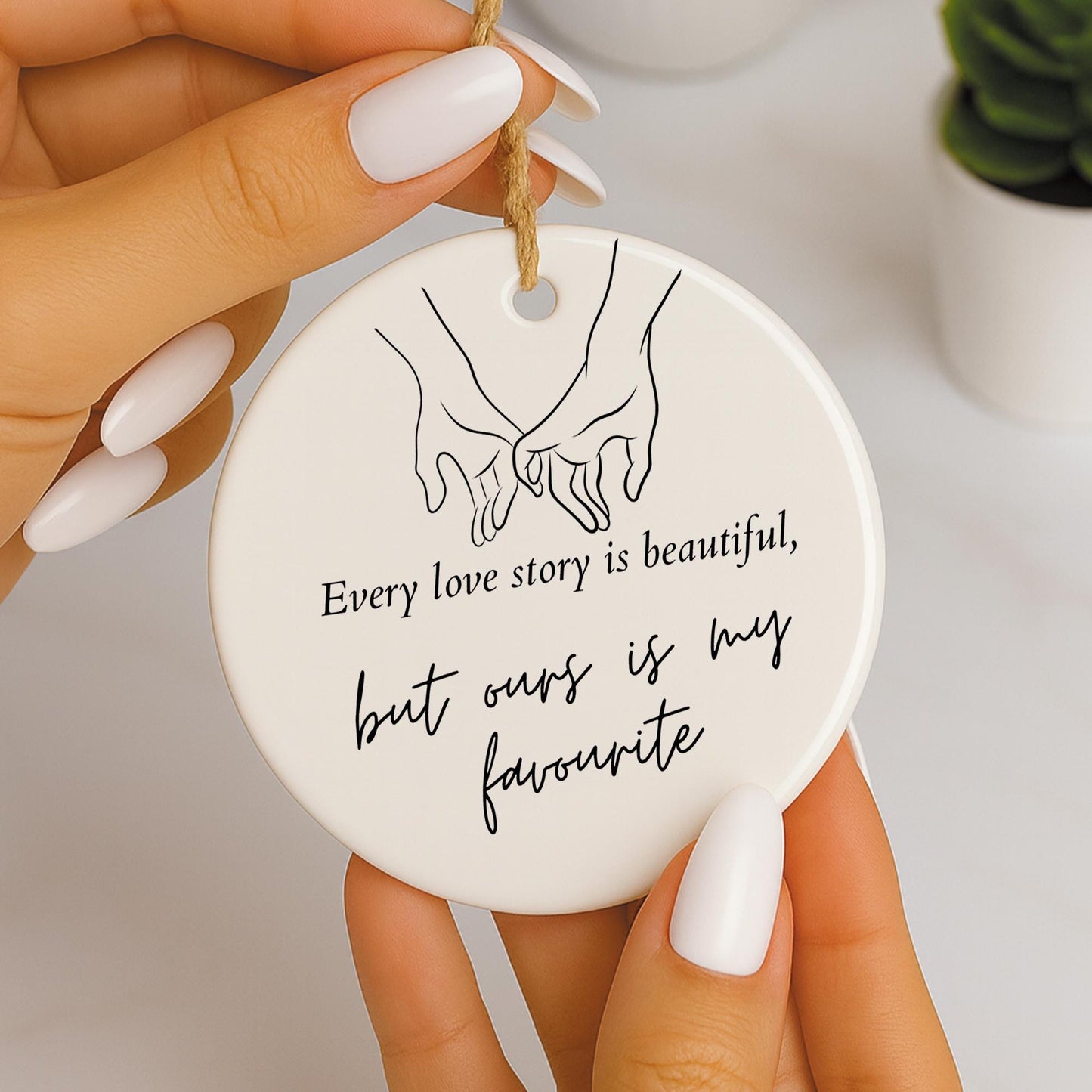 Valentines Day Gift | Minimalistic Hanging Ornament for Her or Him | 'Every Love Story' Quote