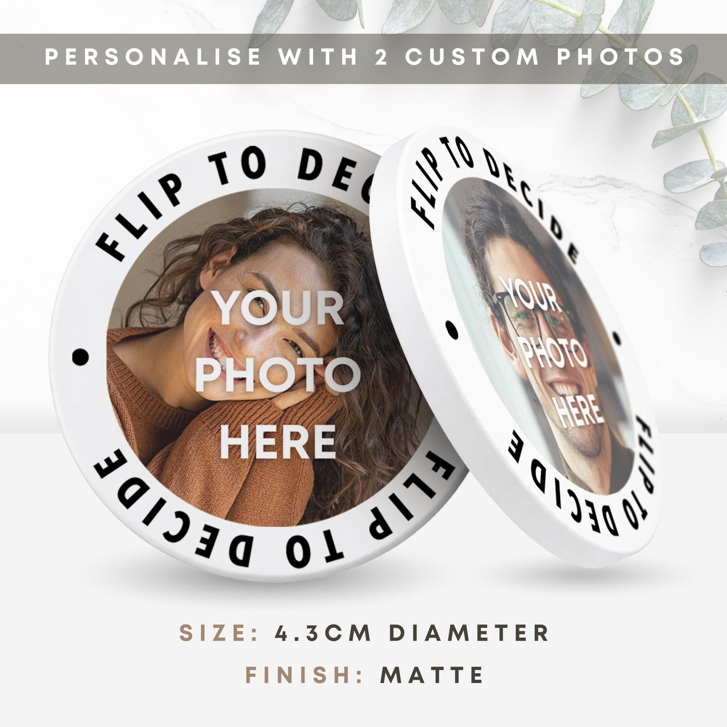 Personalised Decision Coin: Custom Photos, Fate Flip Token for Couples, Gift for Valentine's