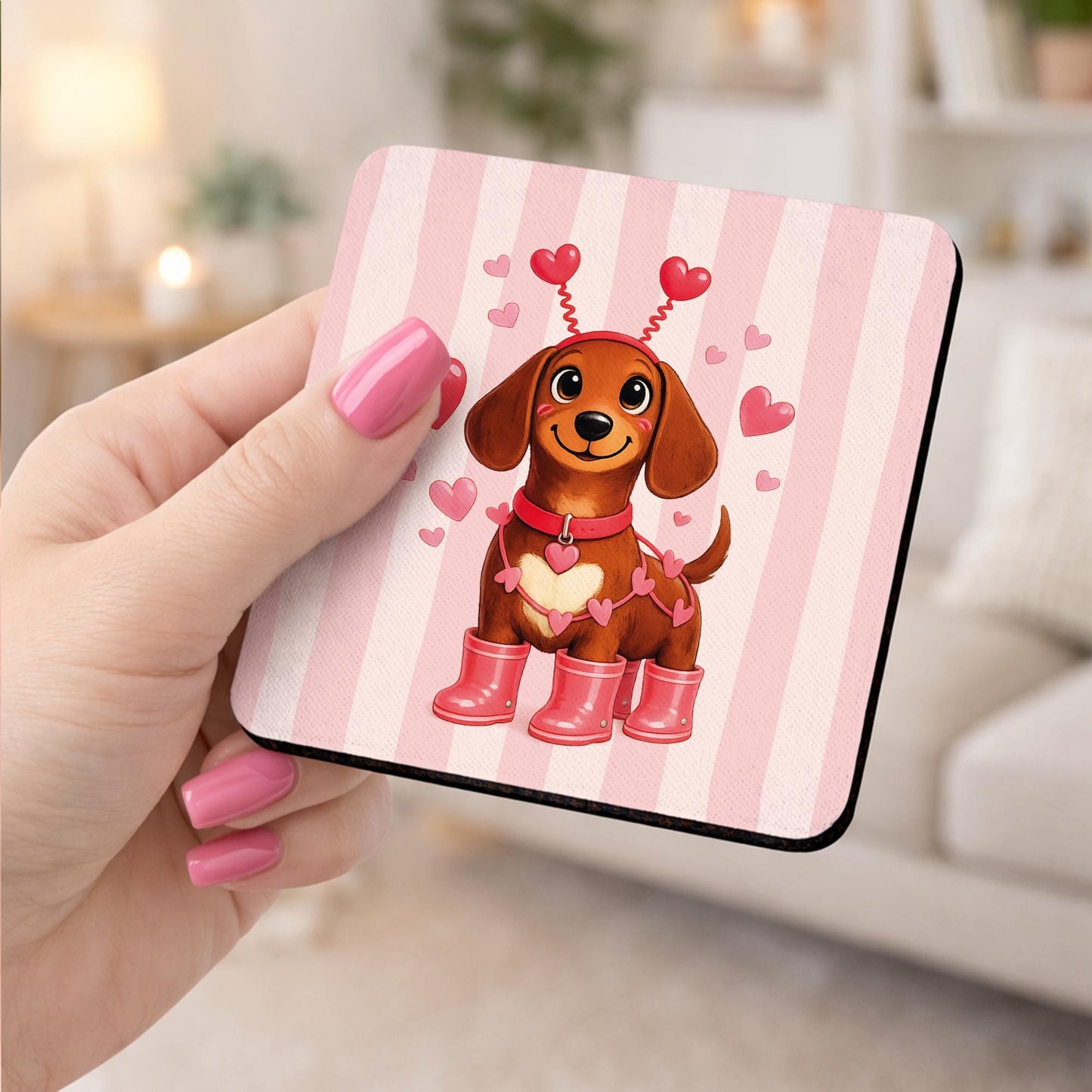 Valentine's Sausage Dog Mug & Coaster Set | Cute Dachshund 'Love You Sausage' Gift for Her