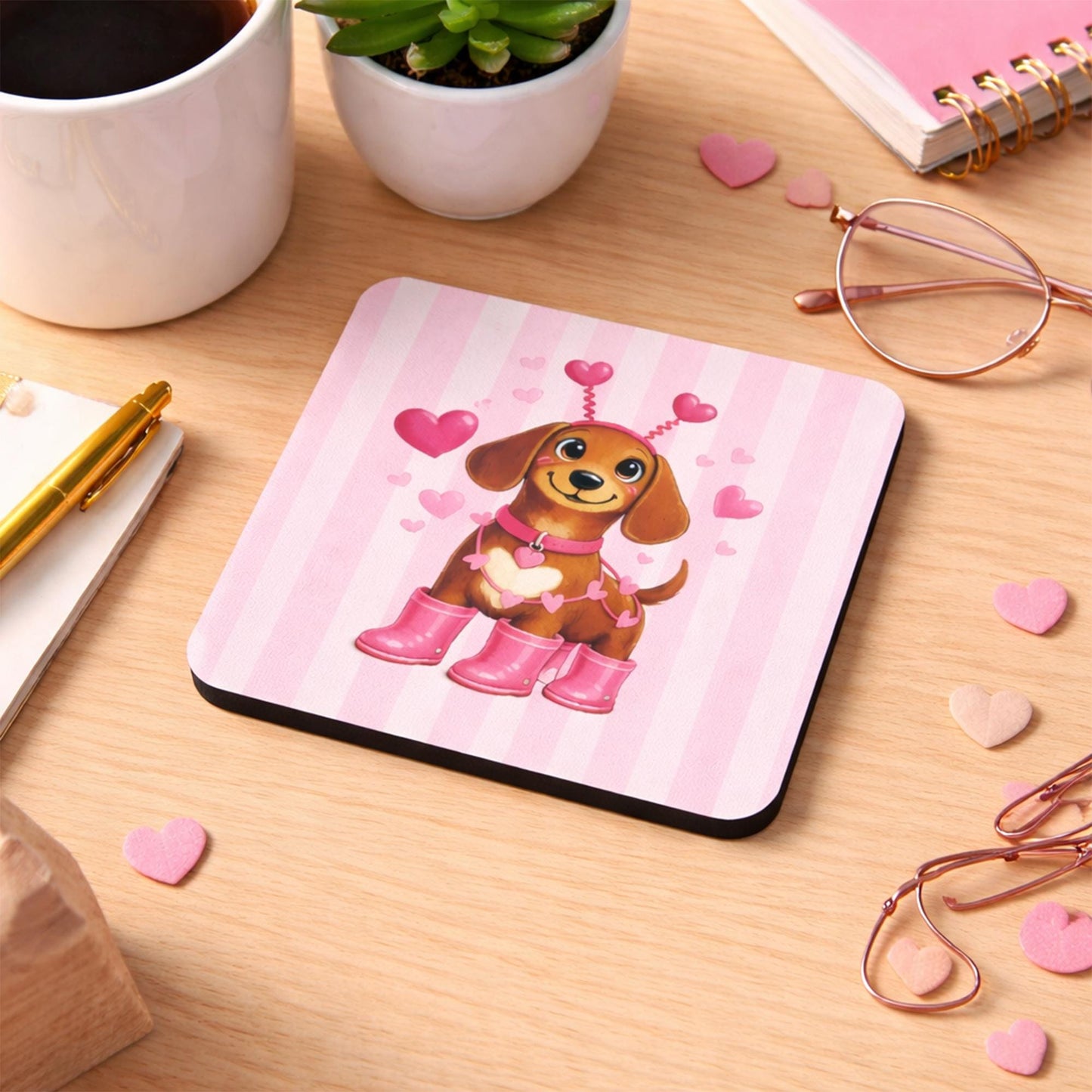 Valentine's Sausage Dog Mug & Coaster Set | Cute Dachshund 'Love You Sausage' Gift for Her