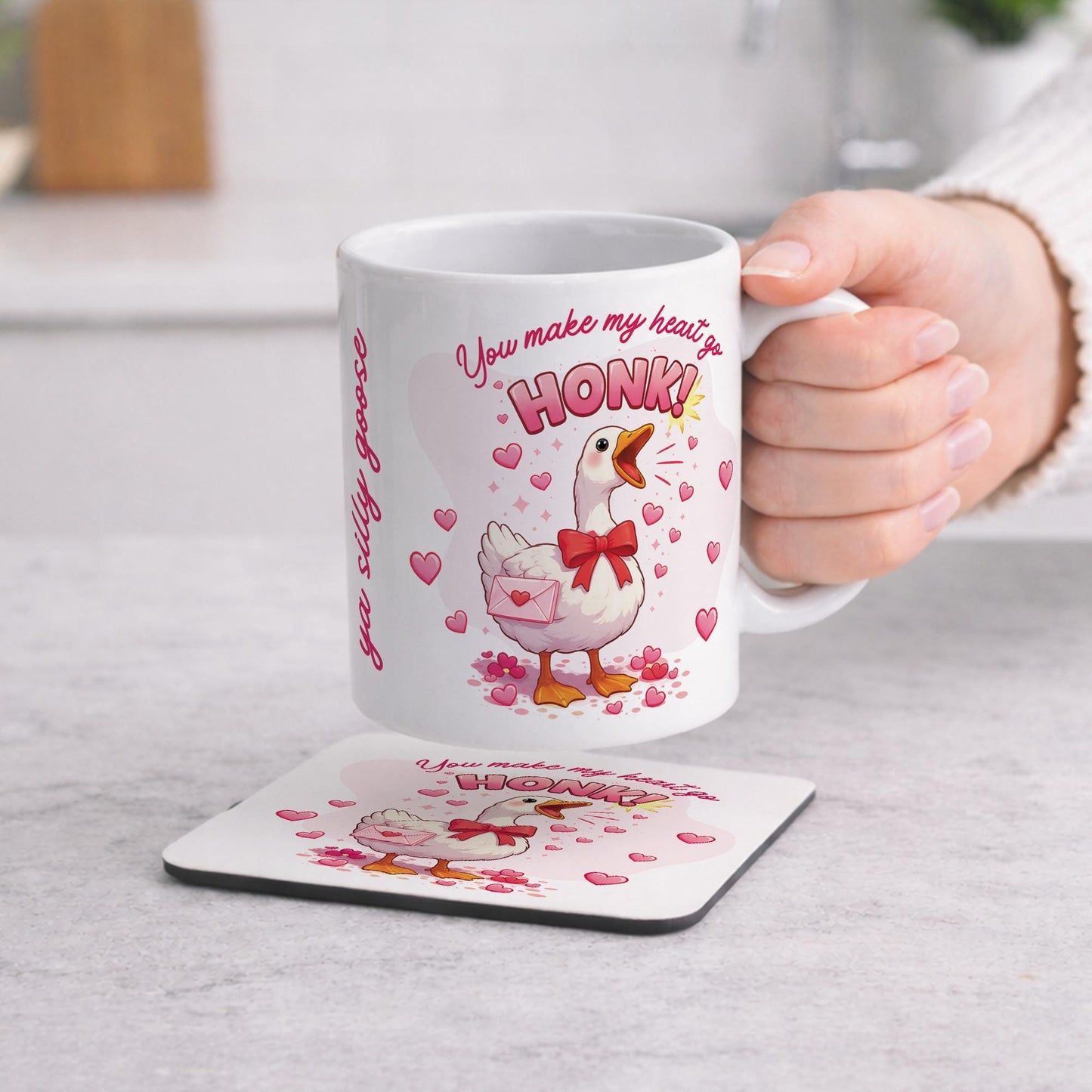 Funny Valentines Mug and Coaster Set | Cute Goose Quote Mug | Gift for Him or Her