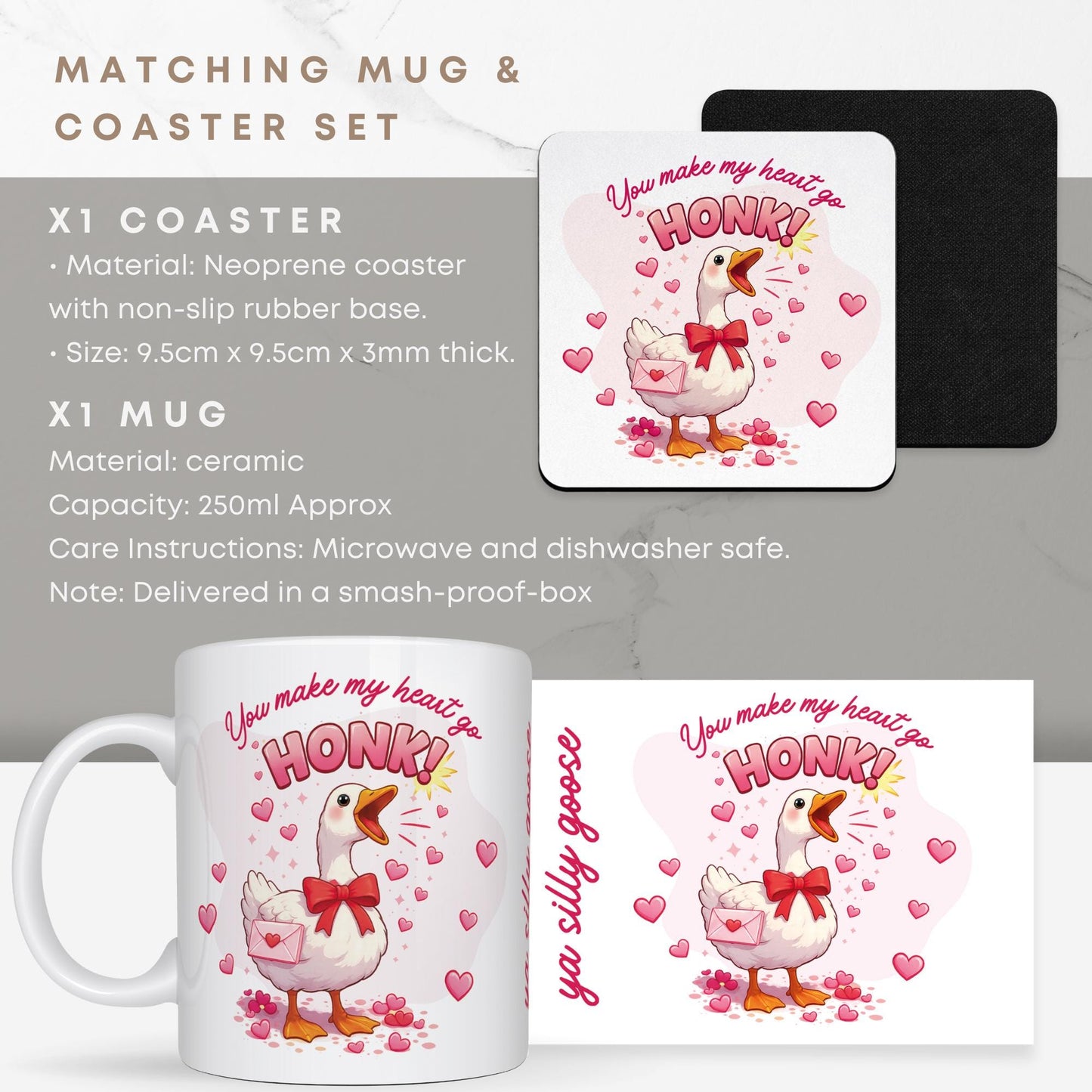 Funny Valentines Mug and Coaster Set | Cute Goose Quote Mug | Gift for Him or Her