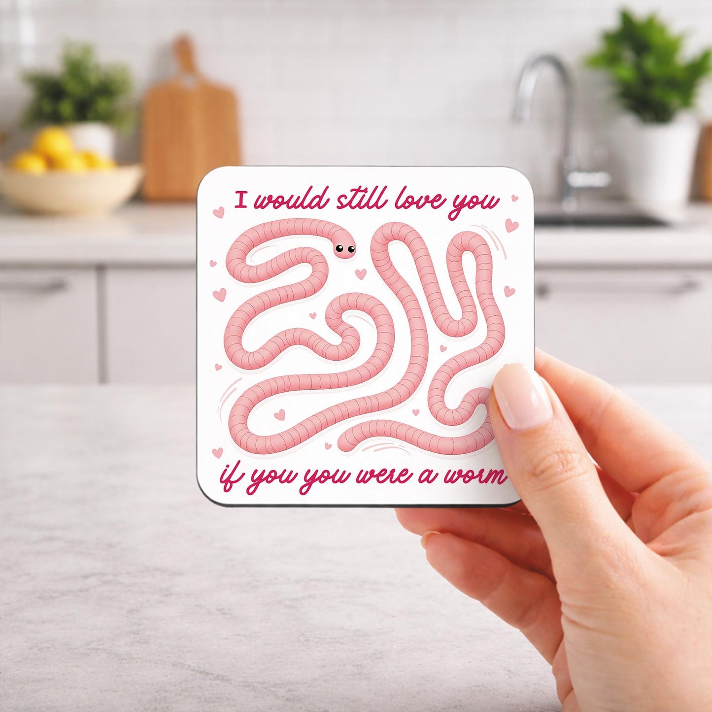 Funny Valentines Mug and Coaster Set | 'If You Were A Worm' | Cute Mug Gift for Her