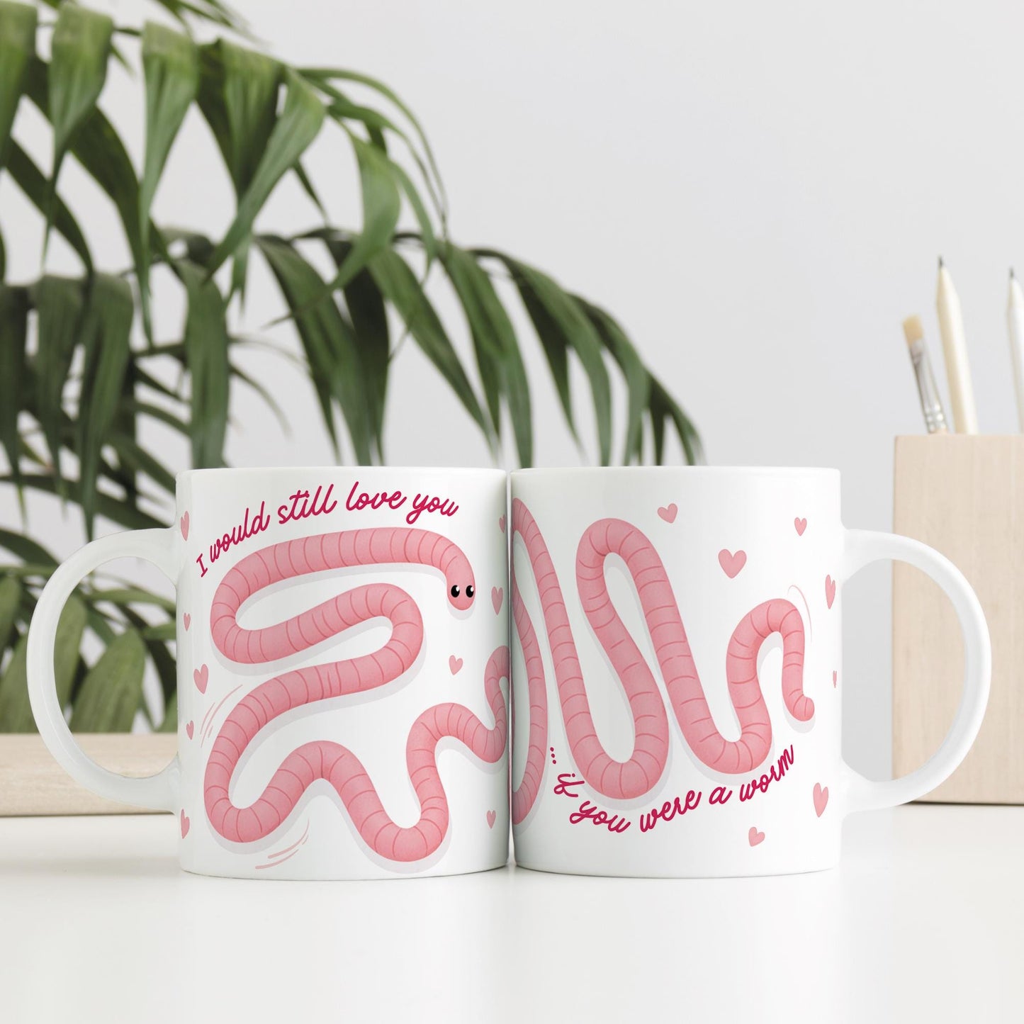 Funny Valentines Mug and Coaster Set | 'If You Were A Worm' | Cute Mug Gift for Her