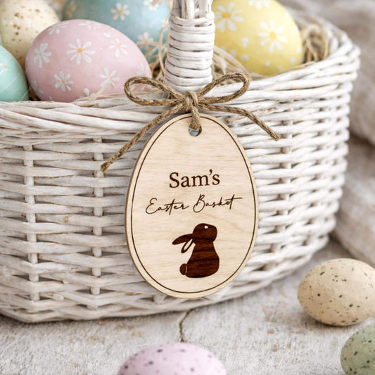 Personalised Easter Basket Tag | Wooden Easter Egg Name Tag | Custom Easter Decoration | Egg Design 1