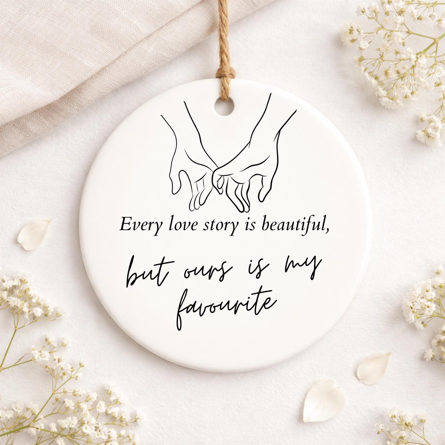 Valentines Day Gift | Minimalistic Hanging Ornament for Her or Him | 'Every Love Story' Quote