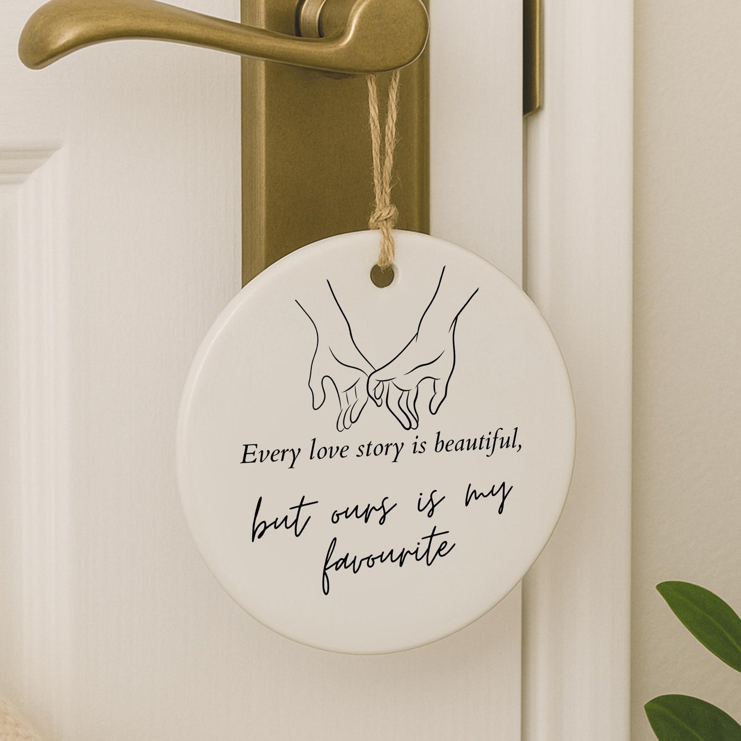 Valentines Day Gift | Minimalistic Hanging Ornament for Her or Him | 'Every Love Story' Quote