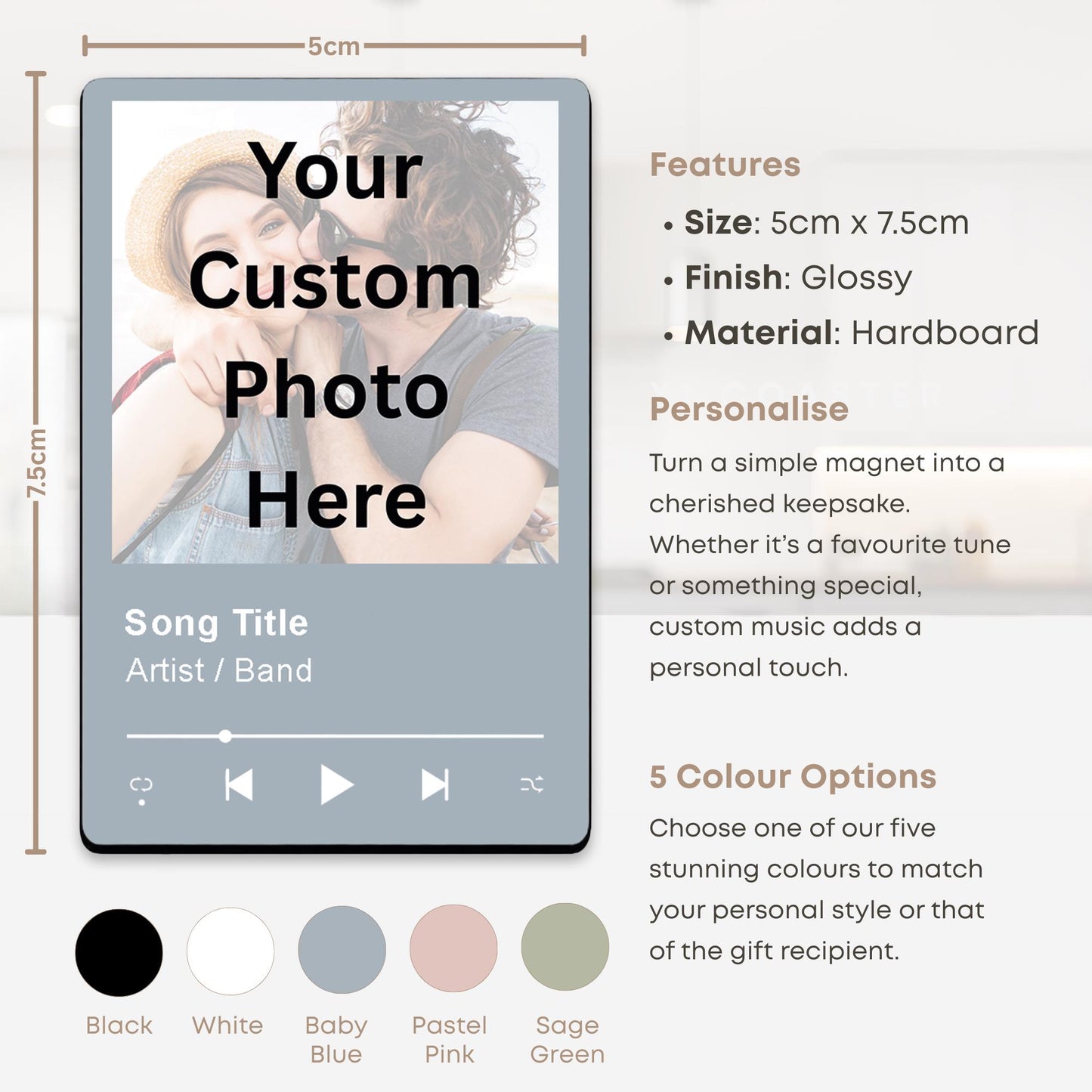 Personalised Photo & Song Magnet | Custom Our Song Music Fridge Gift Couple Keepsake