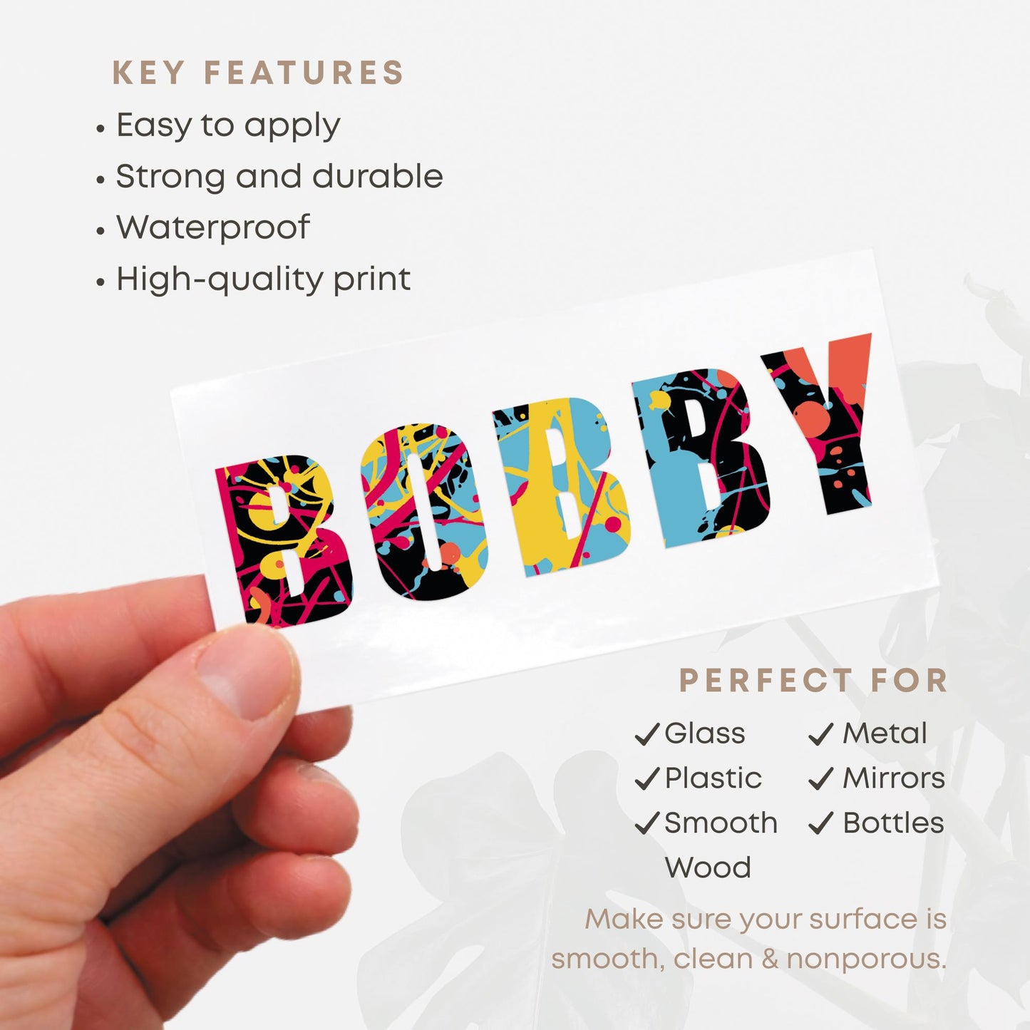 Personalised Name Sticker | Custom Paint Splatter Vinyl Decal | Waterproof Label for Bottle, Bike & Lunchbox