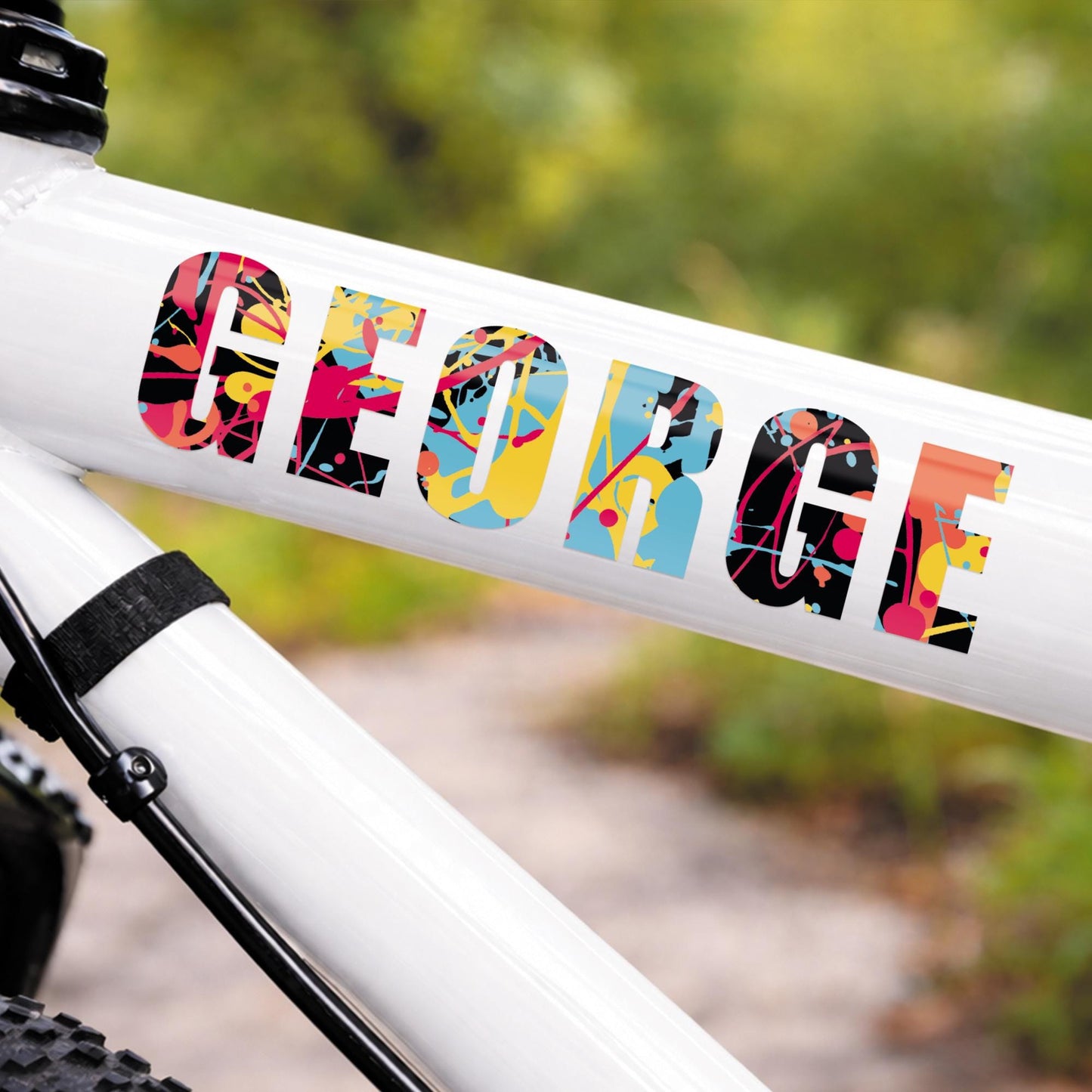 Personalised Name Sticker | Custom Paint Splatter Vinyl Decal | Waterproof Label for Bottle, Bike & Lunchbox