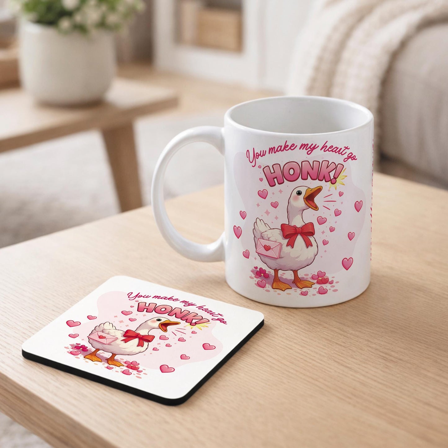 Funny Valentines Mug and Coaster Set | Cute Goose Quote Mug | Gift for Him or Her