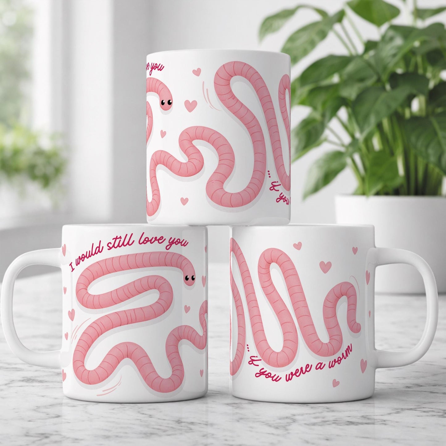 Funny Valentines Mug and Coaster Set | 'If You Were A Worm' | Cute Mug Gift for Her