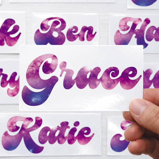Personalised Name Sticker | Custom Galaxy Vinyl Decal | Aesthetic Waterproof Label for Laptop - Bottle - Lunchbox
