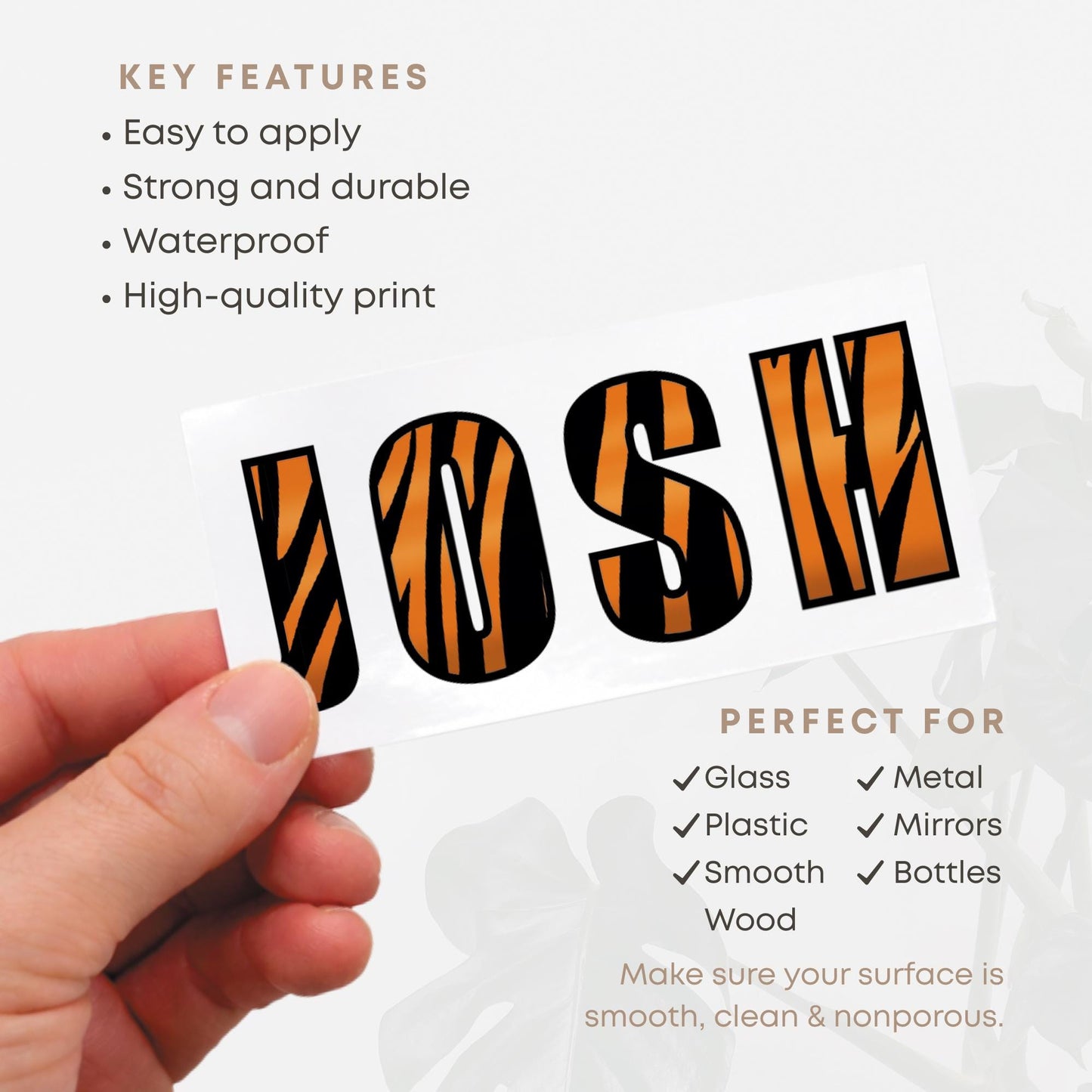 Personalised Name Sticker | Custom Tiger Print Vinyl Decal |  Waterproof Label for Kids Bottle or Lunchbox