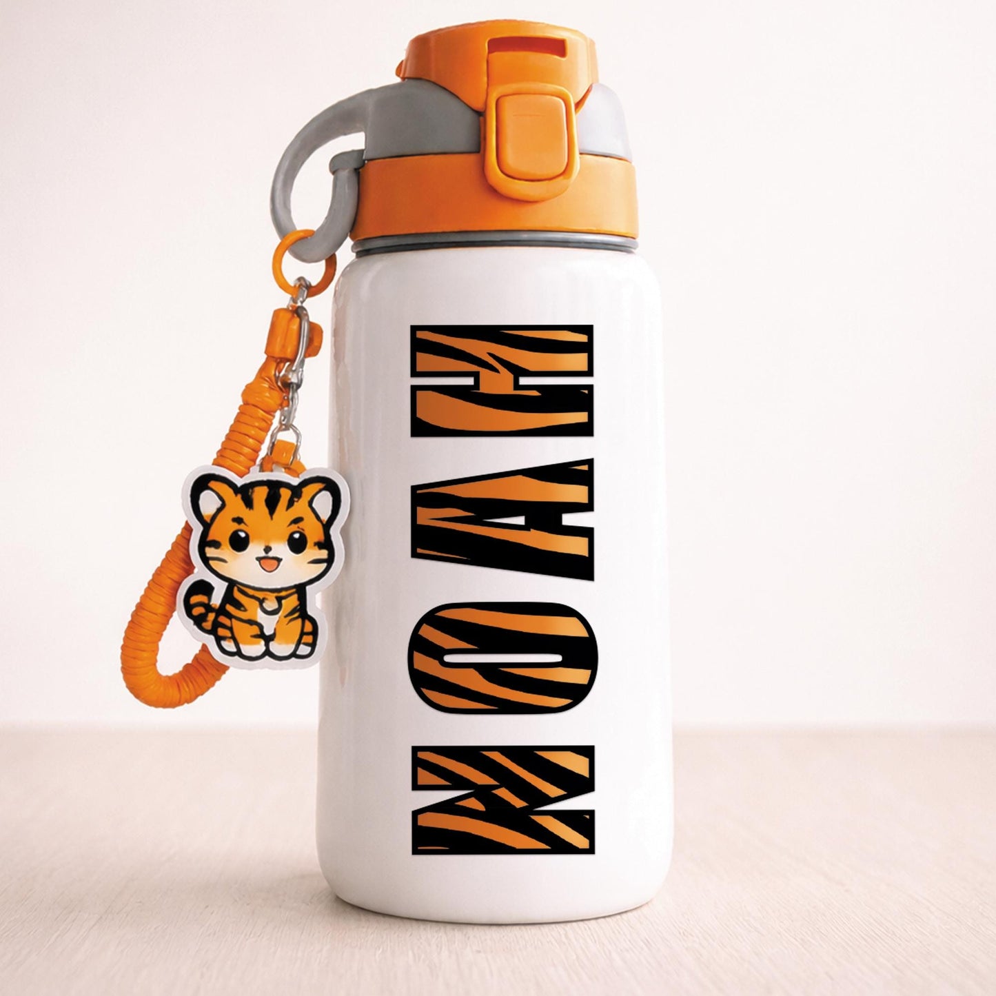 Personalised Name Sticker | Custom Tiger Print Vinyl Decal |  Waterproof Label for Kids Bottle or Lunchbox