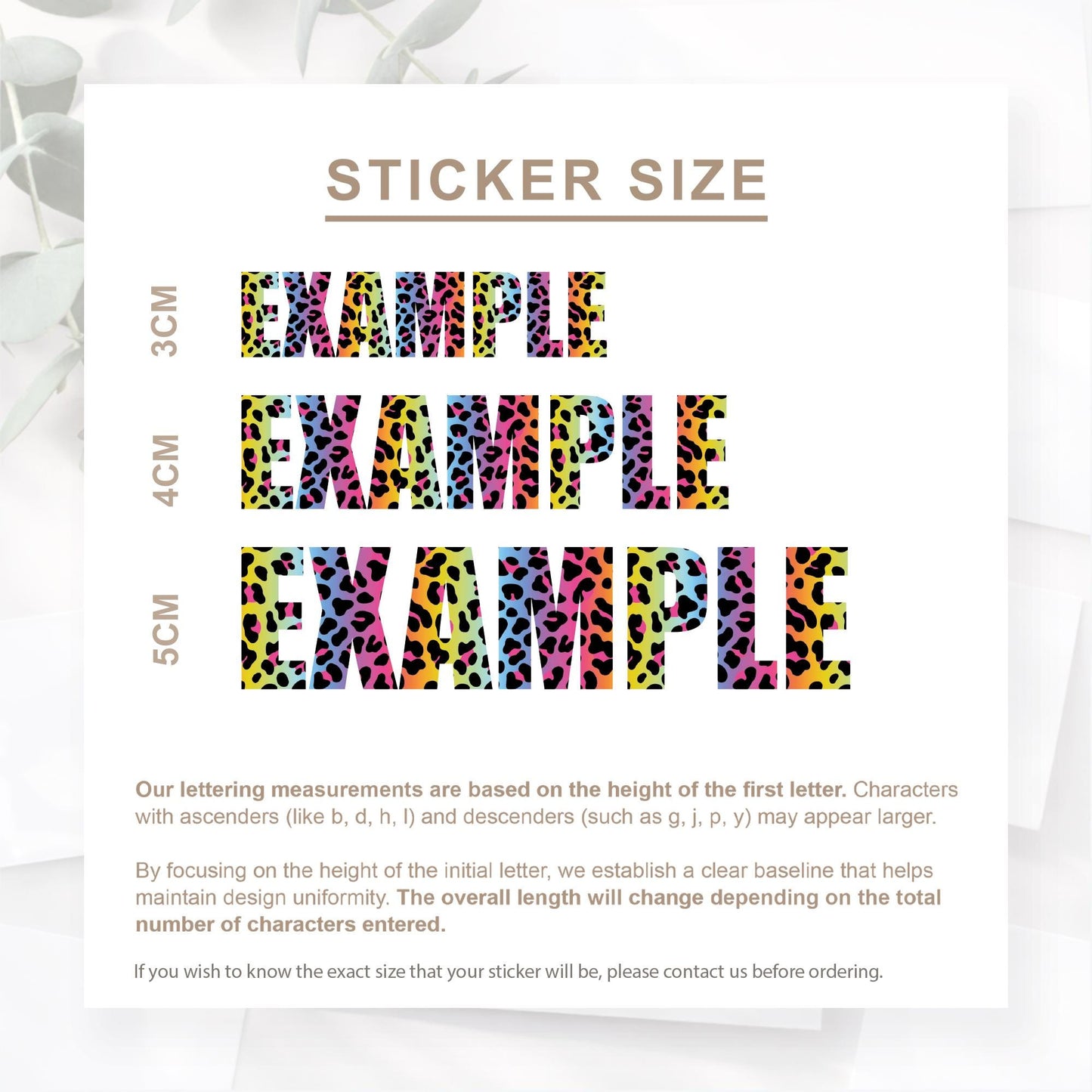 Personalised Name Sticker | Custom Rainbow Leopard Print Vinyl Name Decal | Waterproof Label for Bottle