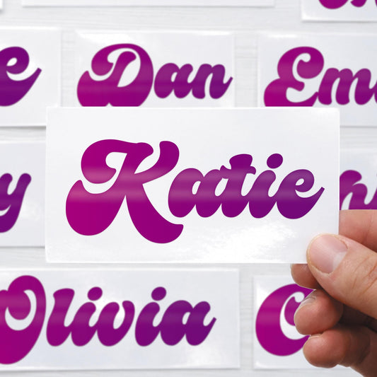 Personalised Name Sticker | Pink & Purple Gradient Vinyl Decal | Custom Waterproof Label for Bottle or  Case