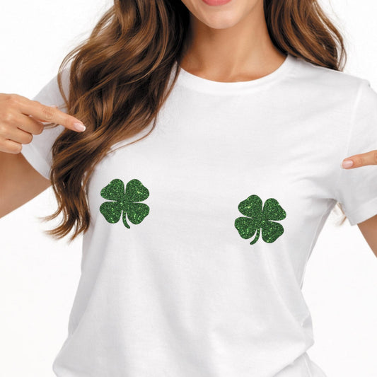 Shamrock Iron-On Decals for St Patricks Day | x2 Set Four Leaf Clover Heat Transfer Vinyl for DIY T-Shirt