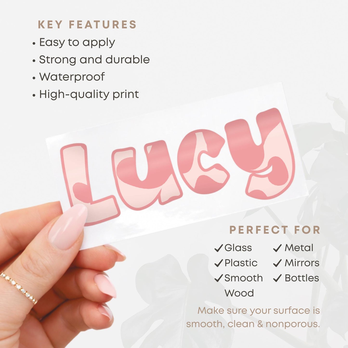 Personalised Pink Cow Print Name Sticker  Custom Vinyl Name Decal | Y2K Aesthetic Waterproof Label for Water Bottle Lunchbox or Glass